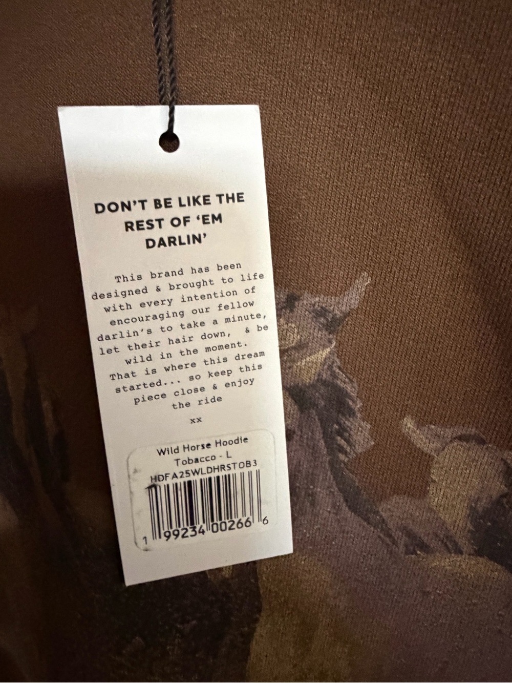 Darlin’ Horse Graphic Brown Hoodie Size Large NWT - Picture 5 of 7